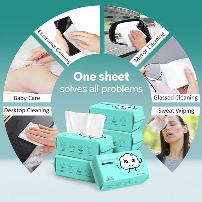 Disposable Face Towels - 100% Cotton Facial Tissues for Dry and Wet Use, Biodegradable Wipes for Makeup Removal and Skin Cleansing, Suitable for Adults and Babies (100 Count, Pack of 6)