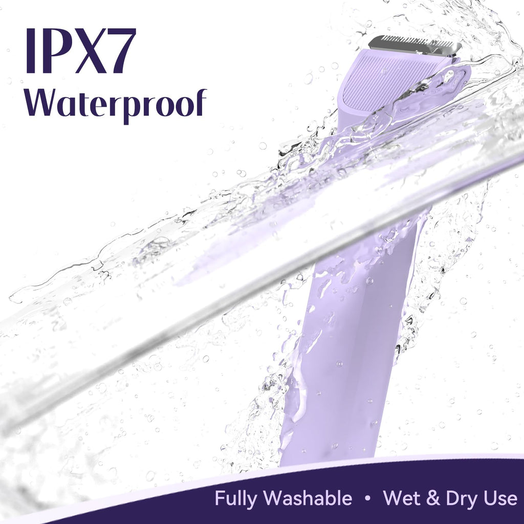 5-in-1 Bikini Trimmer for Women, Electric Razors Shaver IPX7 Waterproof, Cordless Body Hair Trimmer, Ceramic Blade, Facial & Pubic Hair Removal, Travel Portable (Purple)