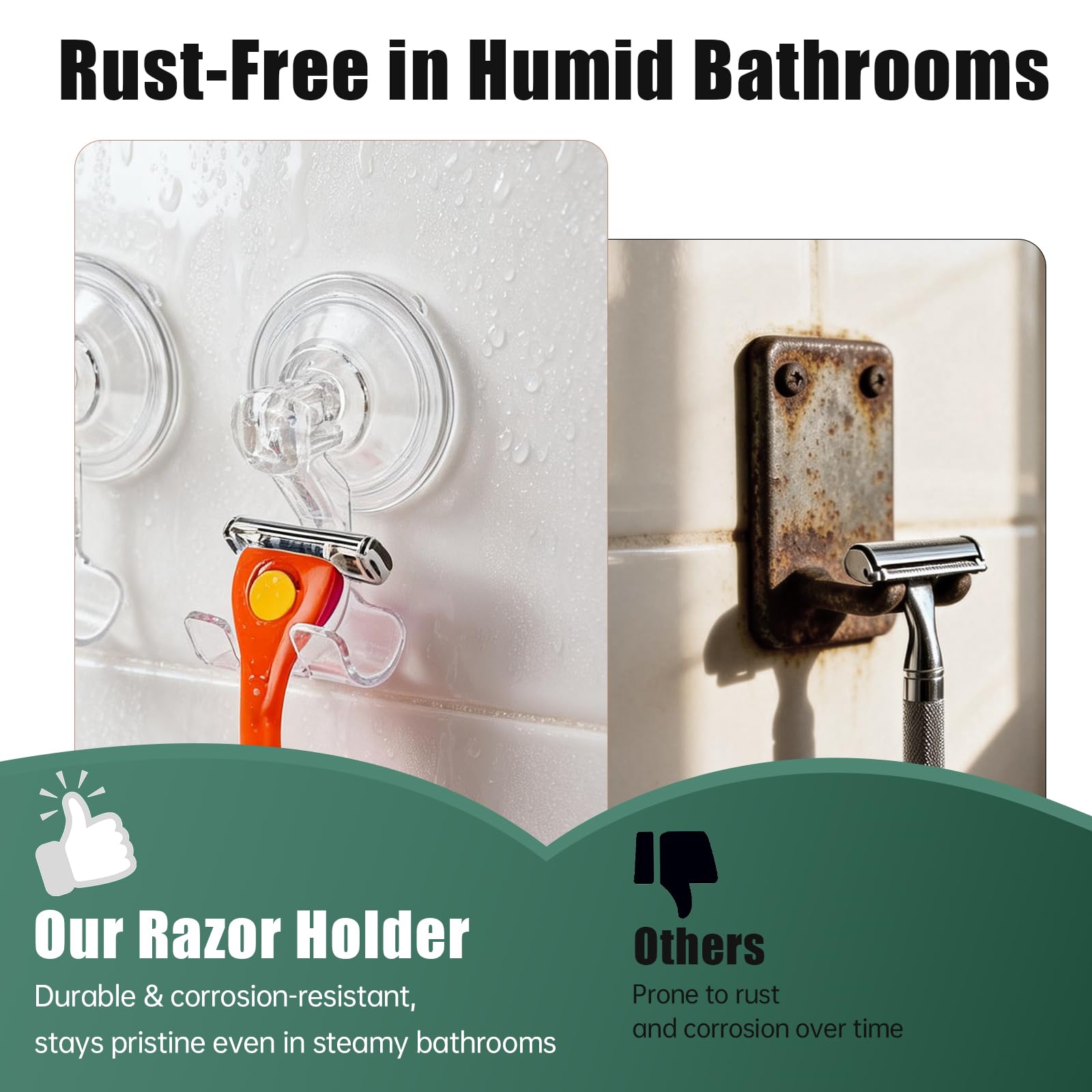 Piszvbej 2 Pack Razor Holder Compatible with Billie, Shower Razor Holder for Wall, Powerful Suction Cup Shower Hooks, Damage-Free Wall Hooks, Removable, Easy to Install and Reuse, Clear