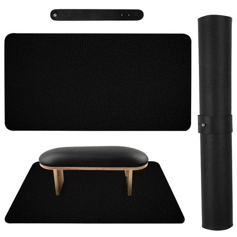 Black Nail Art Table Mat, Foldable Nail Hand Rest Mat for Nail Arm Rest Cushion, Soft Microfiber PU Leather Nail Arm Rest Pillow Manicure Pad Nail Table Desk Mat for Nail Technician Manicure(MAT ONLY)