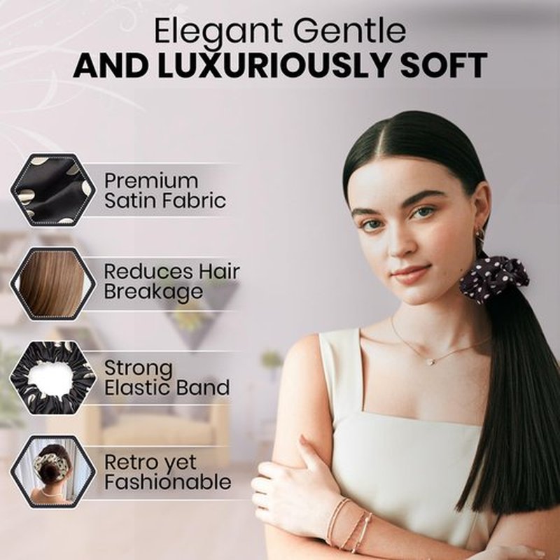 3 PCS 7.9 Inches Oversized Satin Scrunchies with Pearl and Polka Dot, Jumbo Large Hair Ties & Ponytail Holders for Women and Girls, Vintage Chic Extra Large Hair Accessories