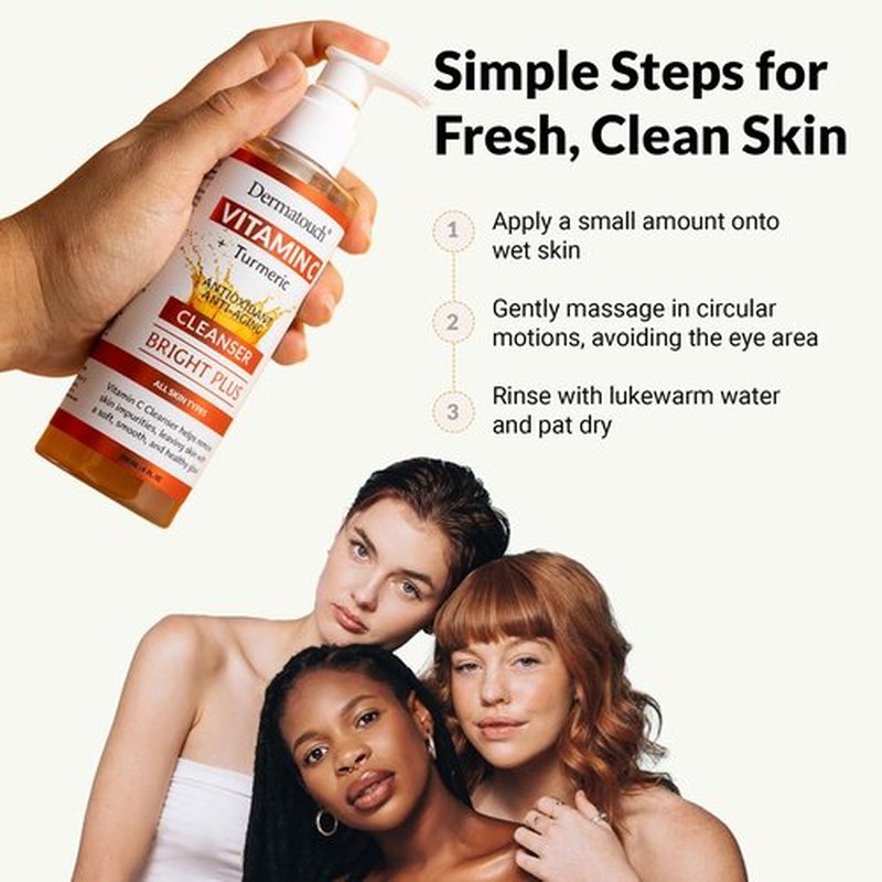 DERMATOUCH® Vitamin C Cleanser Water with Turmeric, Gentle Foaming Facial Cleanser for Daily Use, Helps Remove Impurities, All Skin Types, Made in USA, 8 Fl Oz