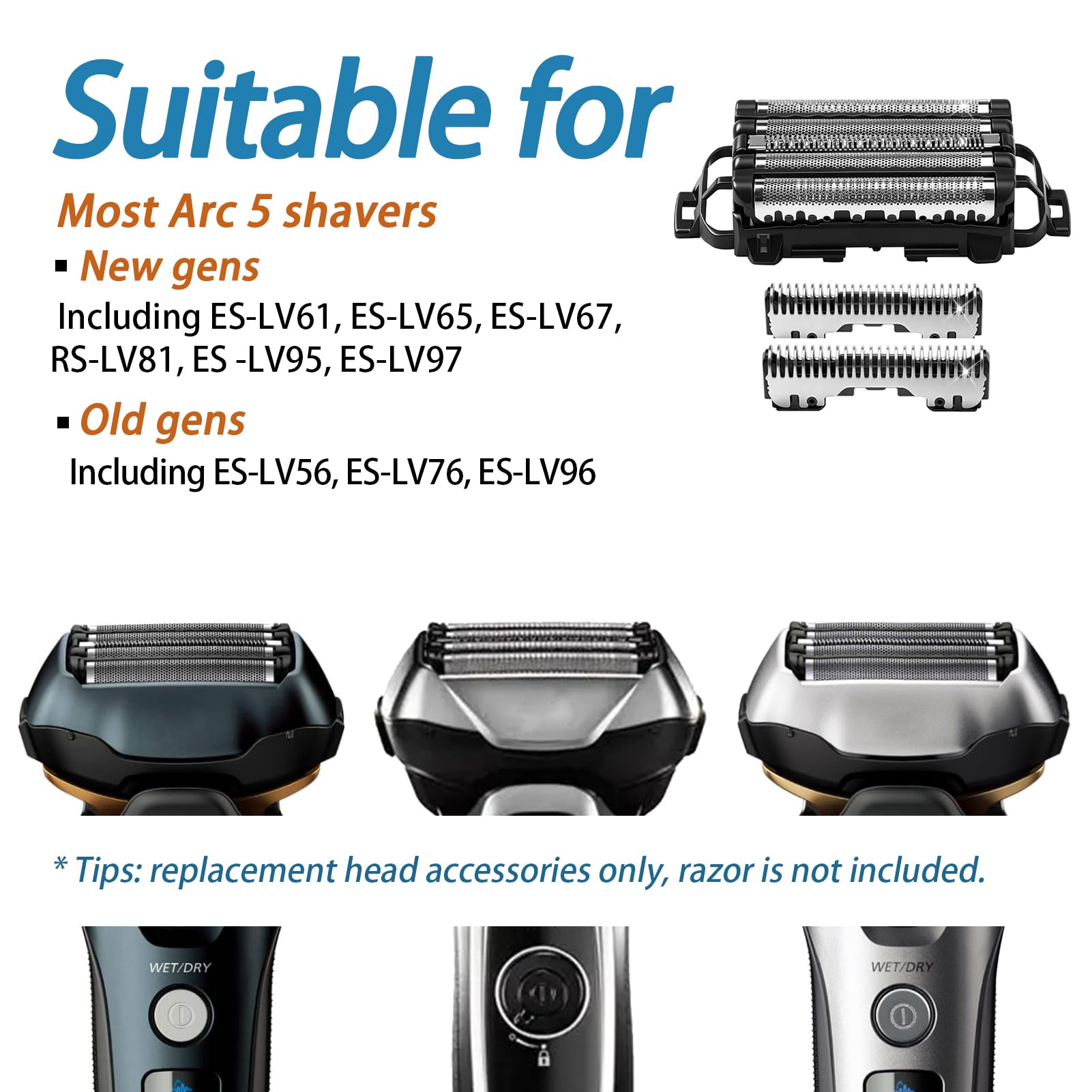 VIDSA WES9032P Outer Foil & Inner Blade Set for Electric Shaver Arc 5 ES-LV61 ES-LV65 ES-LV67, ES-LV81 ES-LV95 ES-LV97 Models…5-Blade Shaver Head for Wet/Dry Useies.