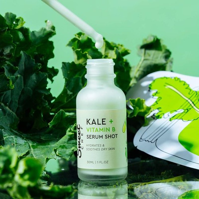 Sweet Chef Kale + Vitamin B Serum Shot - Hydrating Antioxidant-Rich Facial Serum with Vitamin B + Aloe Vera for Moisturizing + Soothes Dry Skin for a Radiant Glow - Vegan (30ml / 1 fl oz)