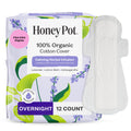 Honey Pot Calming Overnight Sanitary Pads for Women - 100% Organic Cotton Top Sheet - Feminine Care - Non Cooling - Calming Herbs of Lavender, Ashwagandha, & Lemon Balm - 12ct