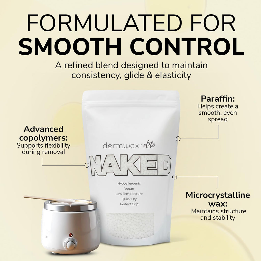 Dermwax Elite Naked Clear Hard Wax Beads, Crystal Clear Gel Formula
