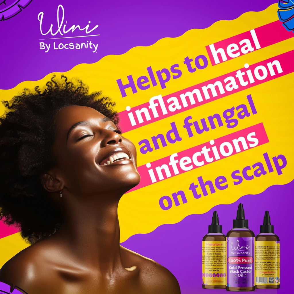 Locsanity Wini Pure 100% Jamaican Black Castor Oil Organic Cold-Pressed | Non-GMO | 4 fl oz: Moisturizing Face & Hair Oil for Growth, Skin Care, Strengthening, & Nourishing