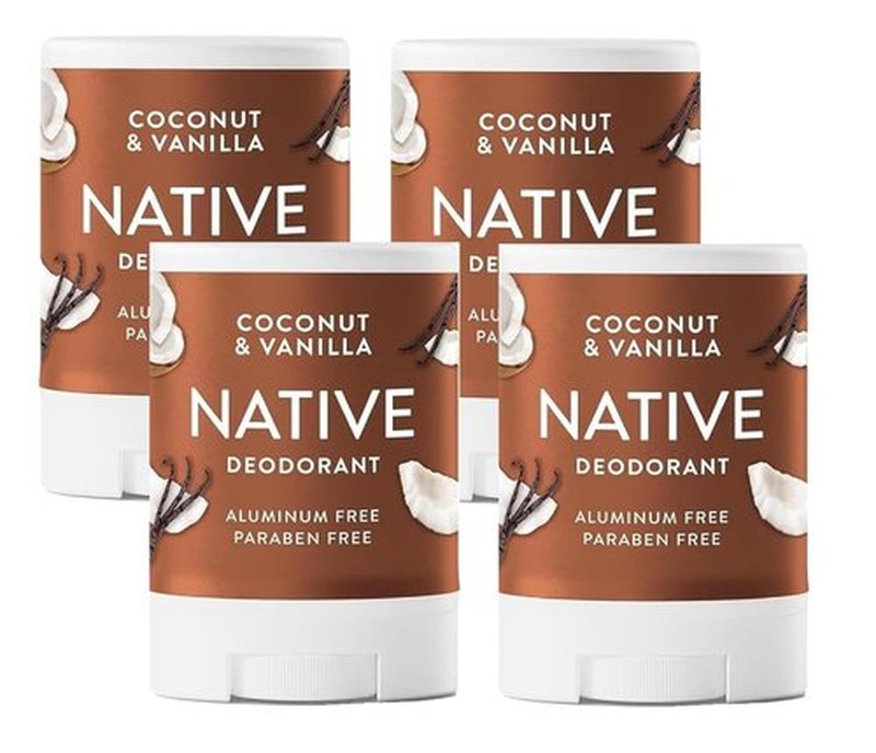 Native Deodorant - Aluminum Free Coconut & Vanilla Scent - Travel Size 0.5oz (Pack of 4)