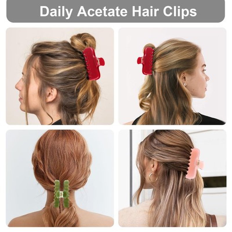 Large Hair Claw Clips for Women,3.8’’ Acetate Hair Clip,Jelly Square Rectangle Clip for Thin Thick Hair,Strong Hold Jaw Clips,Hair Accessories for Women Girls (Red)