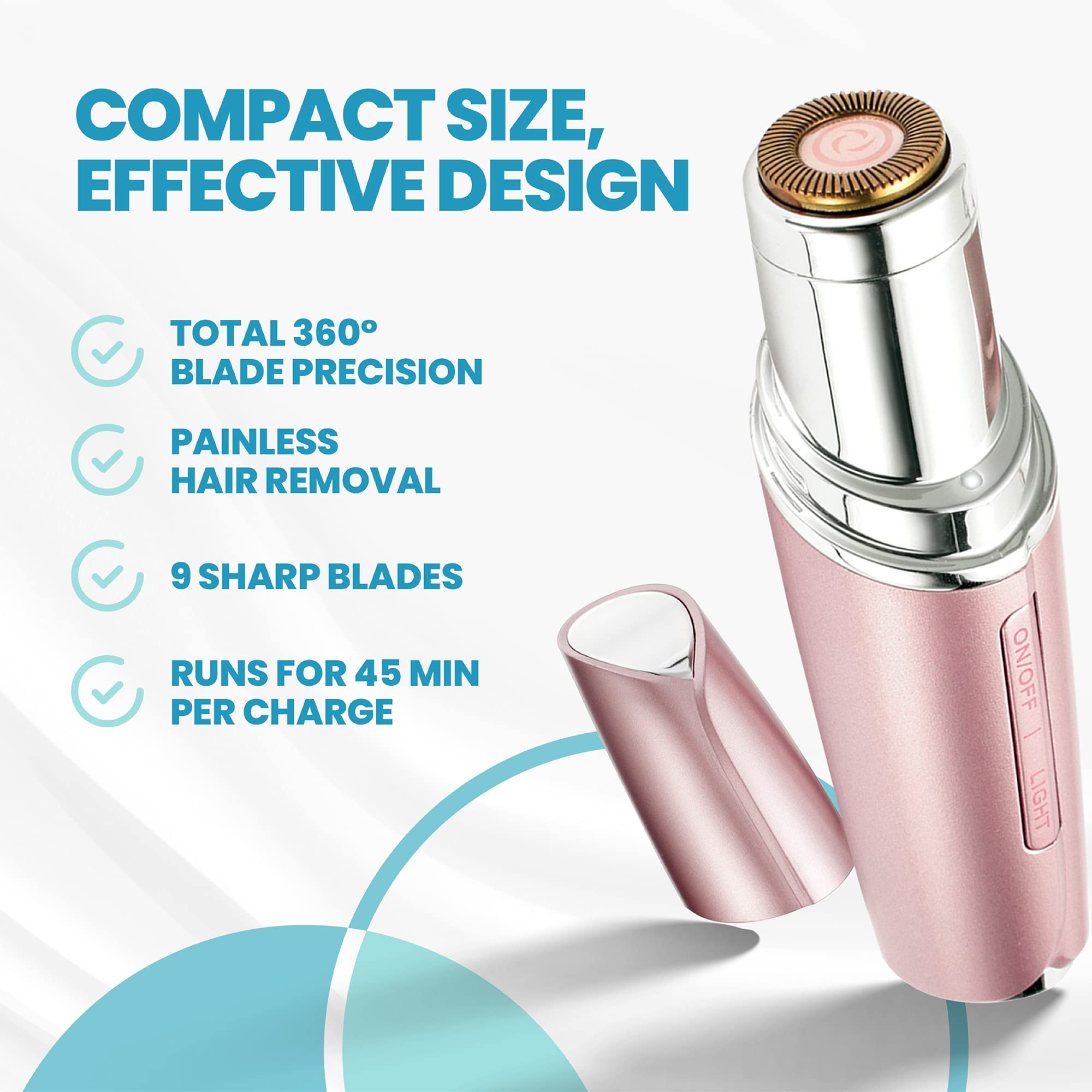 Yoove Rose Pink Rechargeable Device for Facial Hair Removal for Women - Waterproof Facial Hair Remover for Women