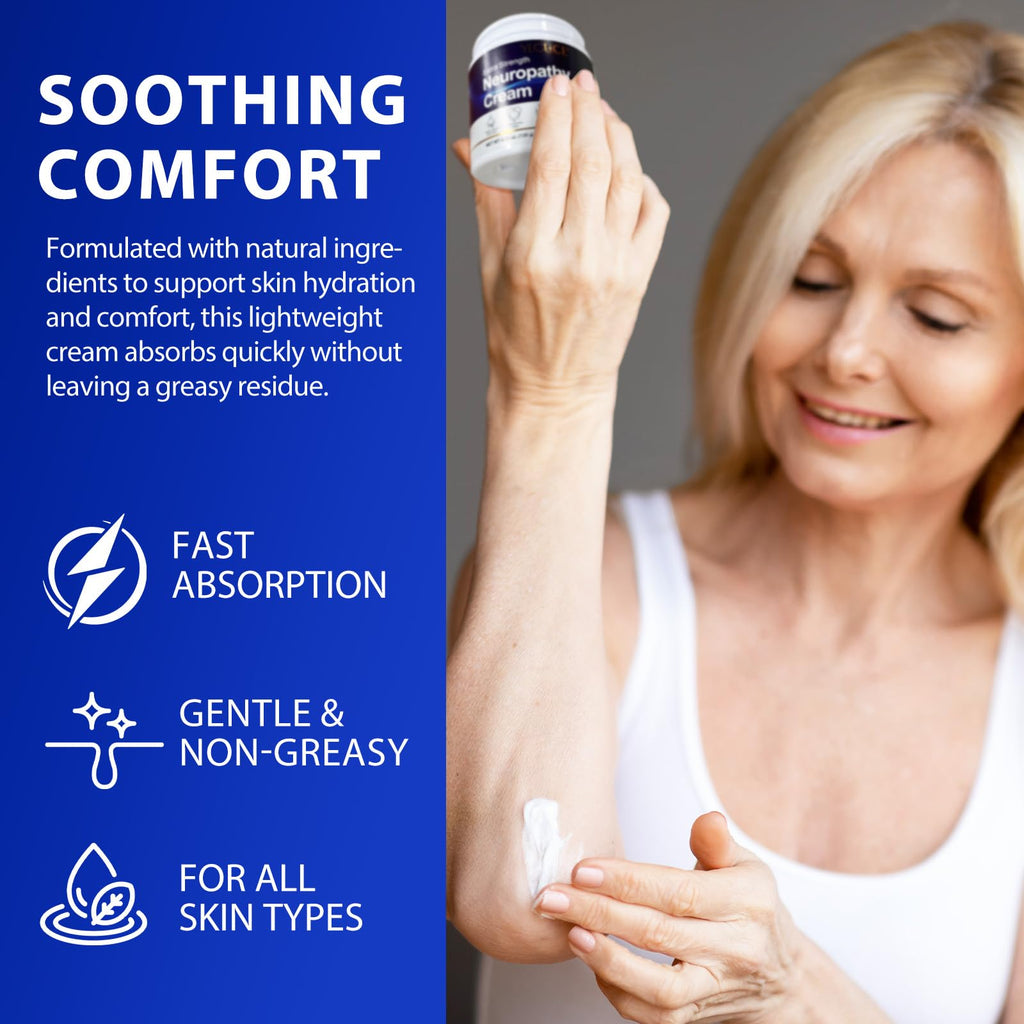 ISUNRISE Neuropathy Nerve Relief Cream - Maximum Strength Soothing for Feet, Hands, Legs, Toes, Back Discomfort - Fast Absorbing Gel Moisturizing Cream, Non-Greasy - 4.23 oz