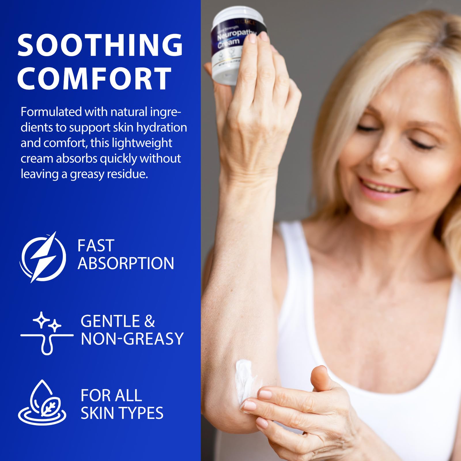 ISUNRISE Neuropathy Nerve Relief Cream - Maximum Strength Soothing for Feet, Hands, Legs, Toes, Back Discomfort - Fast Absorbing Gel Moisturizing Cream, Non-Greasy - 4.23 oz