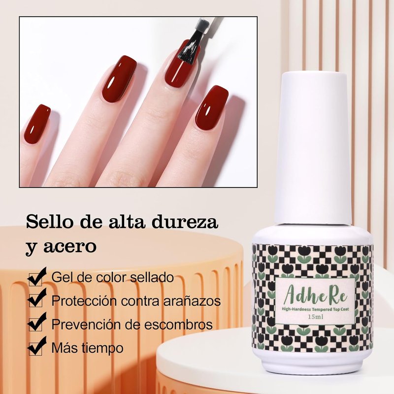 ADHERE No Wipe Top Coat Gel Nail Polish - 15ML Clear Shine Finish for Long-Lasting Home & Salon Use