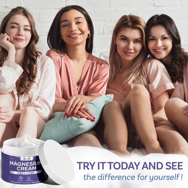 Dersie Magnesium Cream for Sleep & Leg Cramps – Total Relief Magnesium Cream with Lavender, Grape & Camellia Seed Oil – Hydrating & Soothing Body Cream for Men, Women & Kids (4 fl oz)