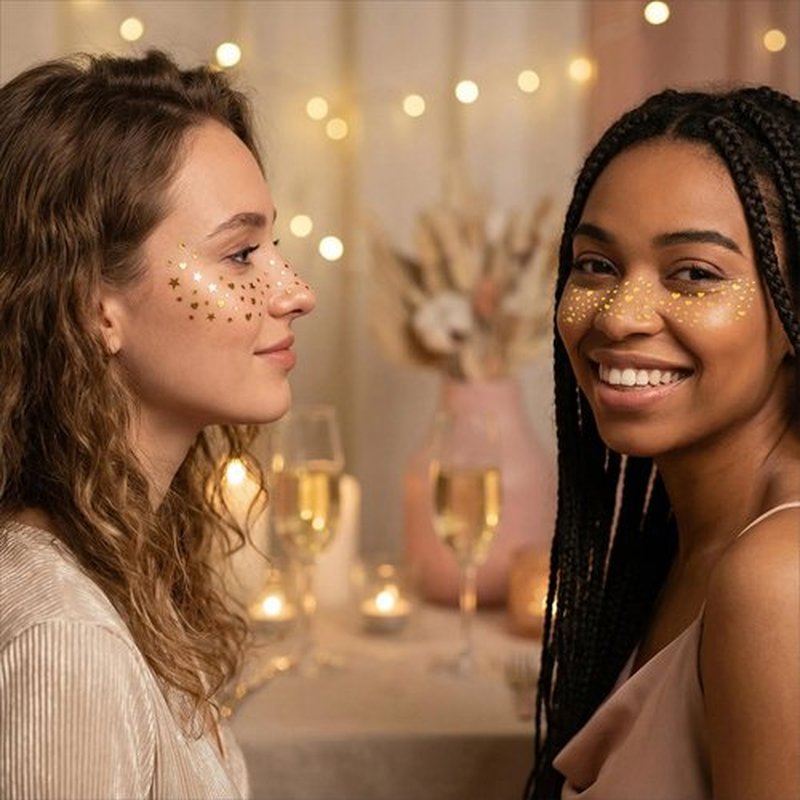 18Pcs Gold Glitter Freckles Face Tattoo,Waterproof Sweatproof Temporary Freckle Stickers for Women Kids,Long Lasting Heart Butterfly Face Glitter Tattoos for Concert Halloween Marathon Instant Glam