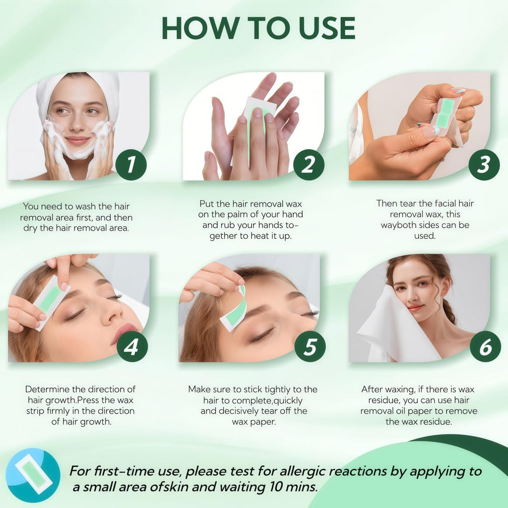 Face Wax Strips, 40Pcs Facial Wax Kit for Women's Hair Removal with 40 Waxing Strips & 4 Calming Oil Wipes, Aloe Vera