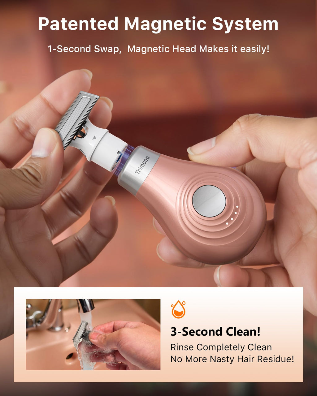 Trimcoo Mini Bikini Trimmer for Women - Intimate Pubic Hair Removal, Electric Body Groomer, Small Portable Wet/Dry Shaver, Magnetic Blade, USB-C Rechargeable with Travel Case, Easy to Clean (Gold)