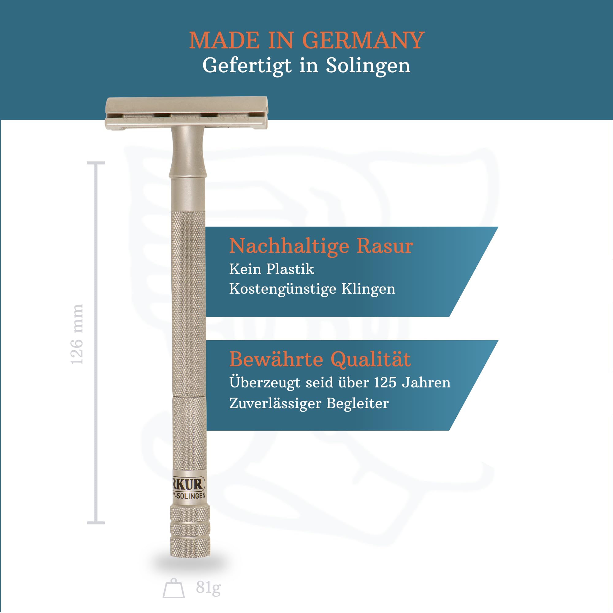 MERKUR 24 INOX Stainless Steel Safety Razor For Women with 10 Double Edge Blades | Extra Long Handle | Three-piece Razor | Straight Cut | Satin Matt Finish | Made in Germany