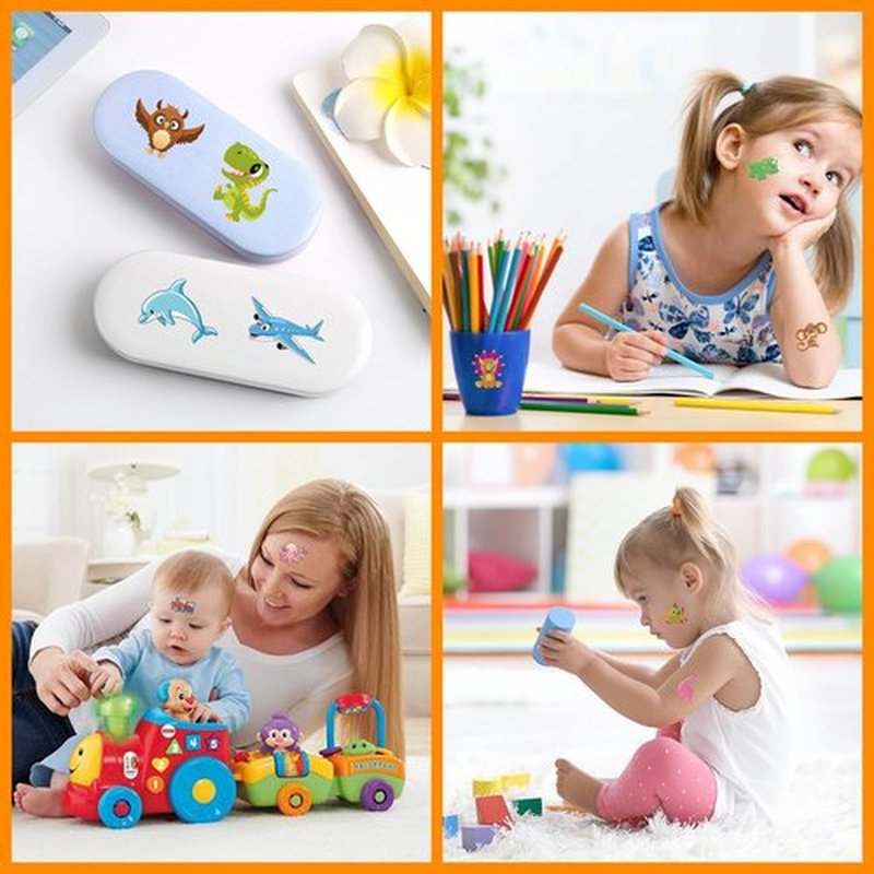 Individual Temporary Tattoos for Kids - 408 Pieces | Animals、Dinosaurs、Vehicles | Tattoos Stickers for Boys | Goody Bag Favor for Parties | Non-toxic、Skin-Safe*、Cosmetic-Grade