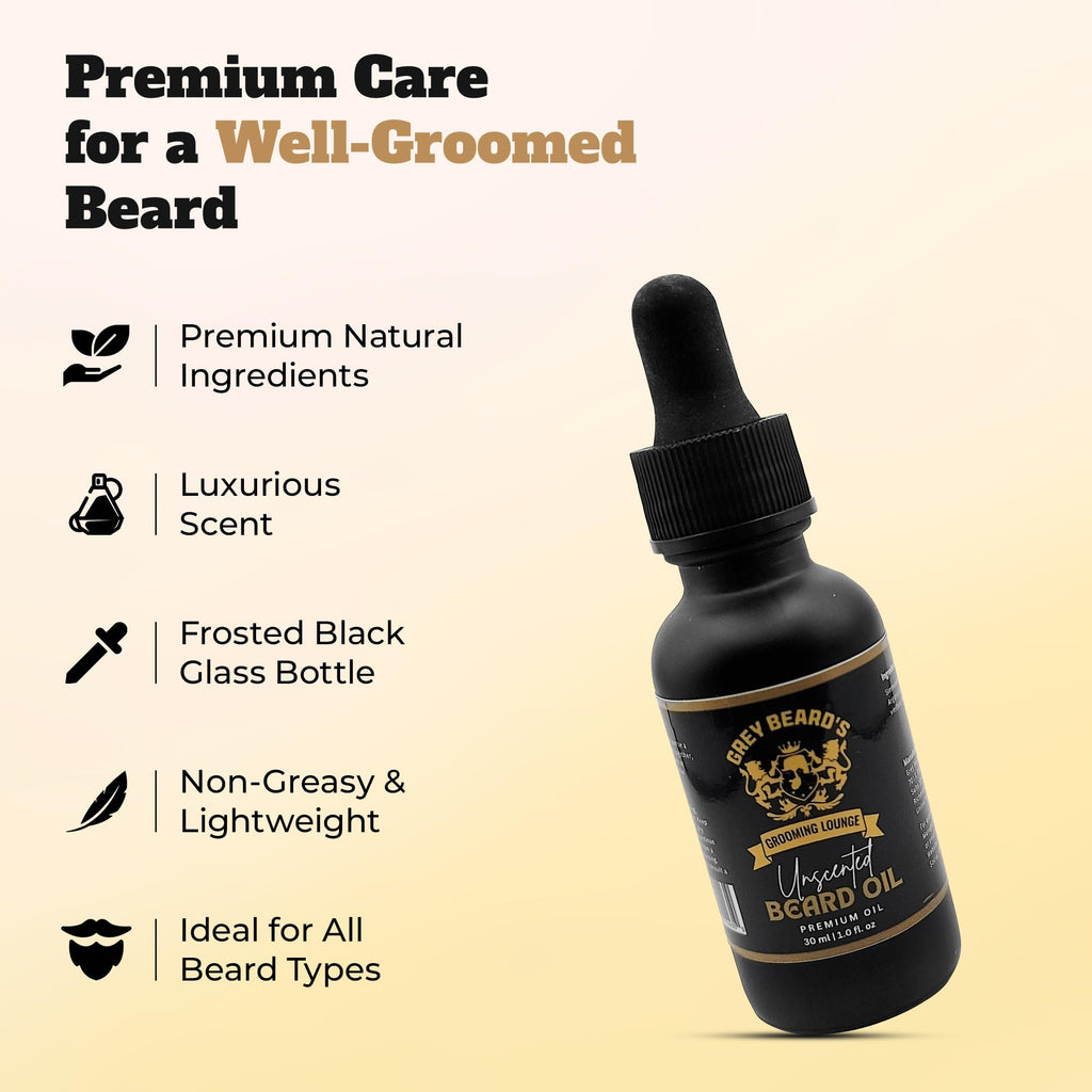 Grey Beard's Grooming Lounge - Unscented Beard Oil for Men 1 fl oz - Natural Leave In Conditioner with Jojoba, Argan and Grapeseed Oils