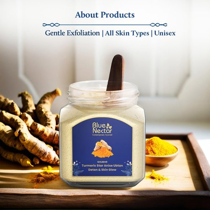 Blue Nectar Turmeric Ubtan Powder for Glowing Skin | Ayurvedic Ubtan Face Pack for Skin Brightening | Tan Removal Face Pack for Women & Men with Multani Mitti Powder | (4.05 Oz, 9 Herbs)