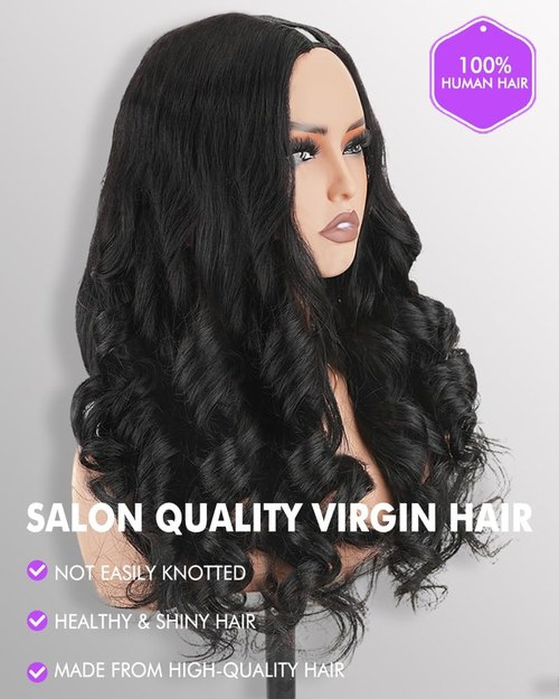 Lysilf V Part Wigs Human Hair 250% Density Body Wave Upgrade U Part Human Hair Wigs with Drawstring No Leave Out No Sew Glueless Clip In Half Wig for Women (Natural Black, 16 Inch)