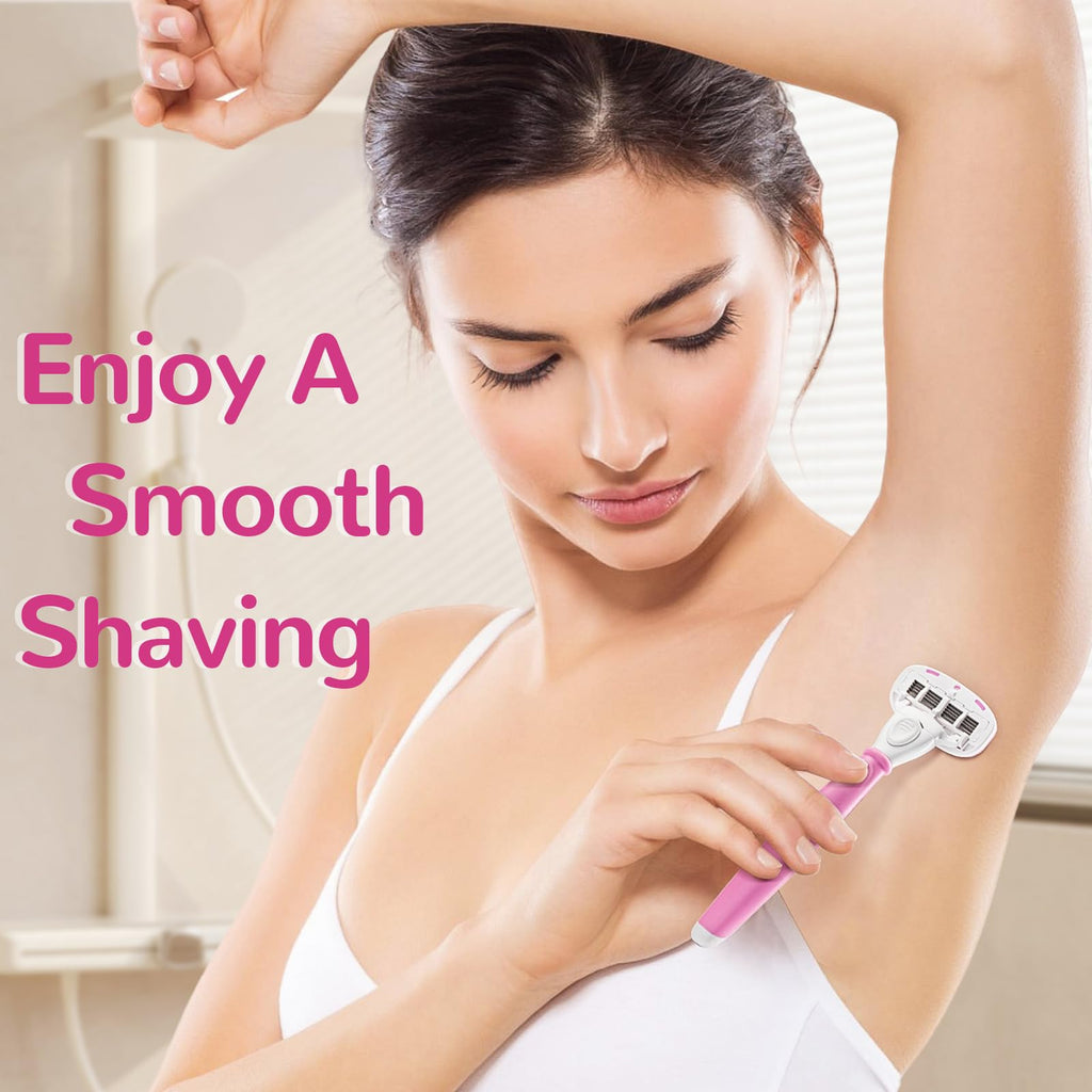 Razors for Women Include 1 Handle and 7 Cartridges, Disposable Razor with 360° Lubrication Reduces Irritation, Pink