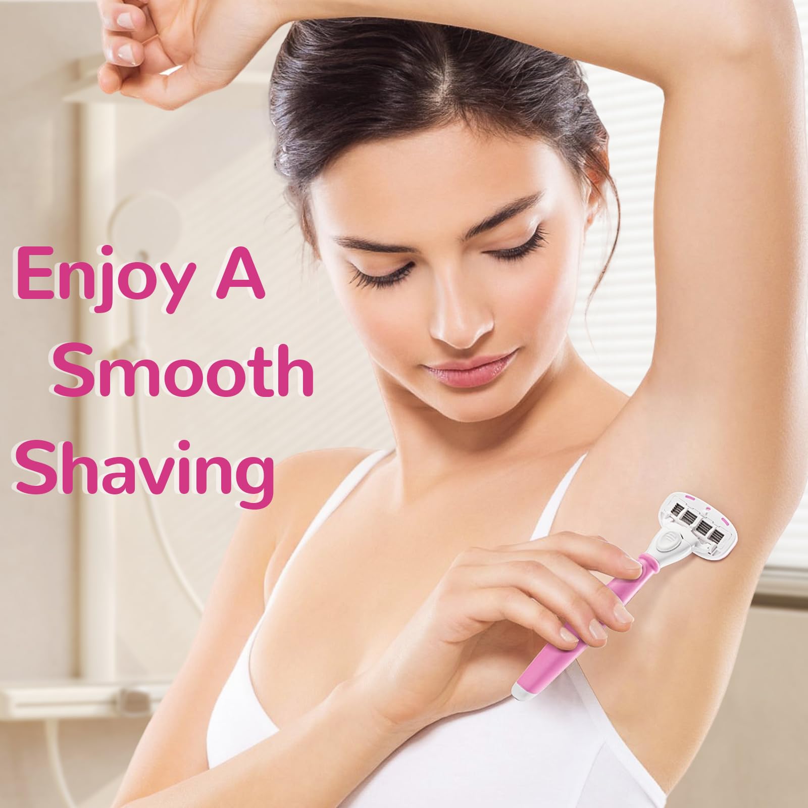 Razors for Women Include 1 Handle and 7 Cartridges, Disposable Razor with 360° Lubrication Reduces Irritation, Pink