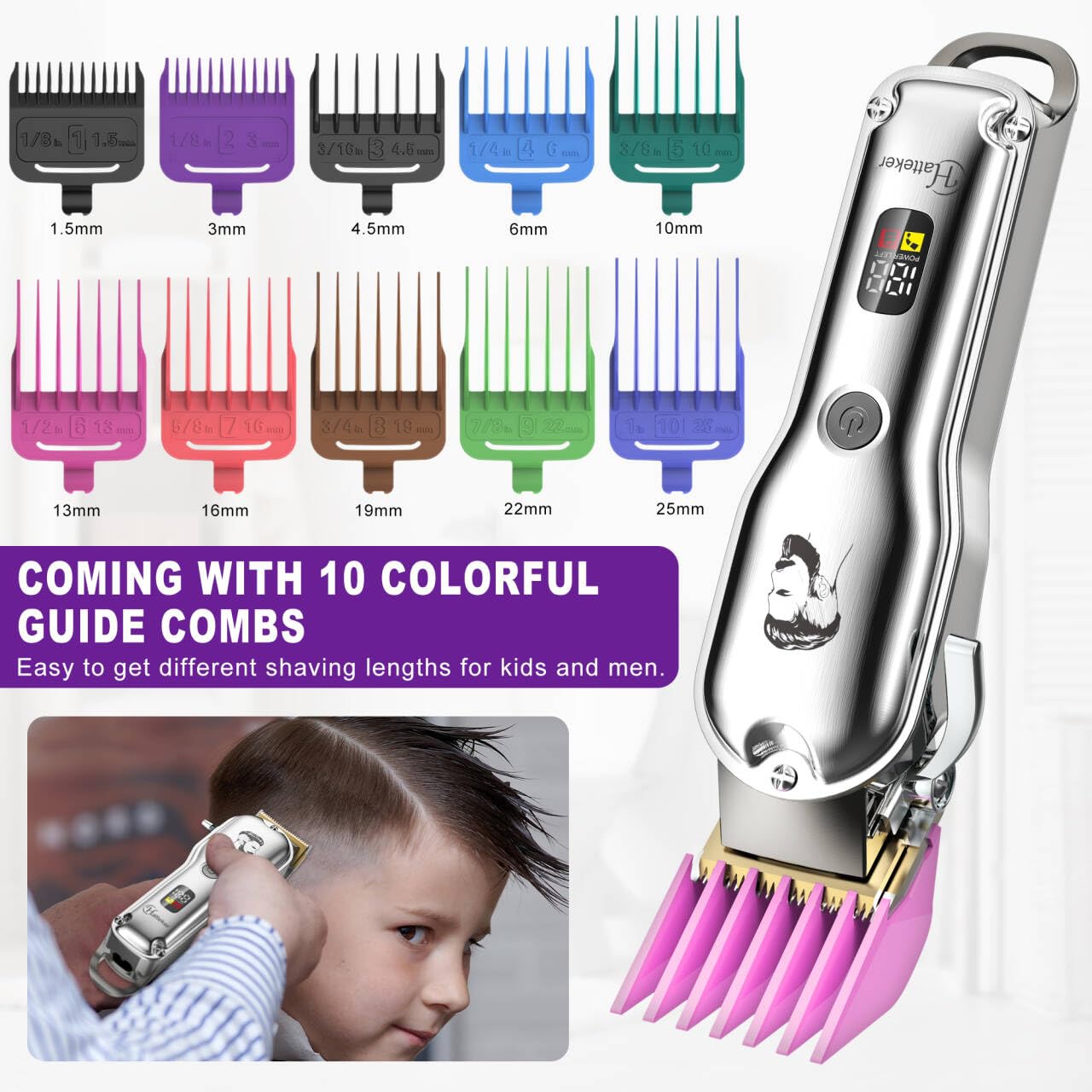 Hatteker Mens Hair Clipper Beard Trimmer Hair Trimmer for Men Cordless Clippers Professional Barbers Grooming Kit IPX7 Waterproof