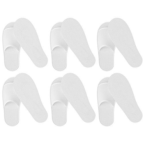 Maeline 12 Pairs Spa Slippers, Open Toe, Breathable, Non-Slip, Disposable Slippers for Guests, Family, House, Indoor, Hotel, Retreat, Salon, Wedding, Travel for Women & Men, White