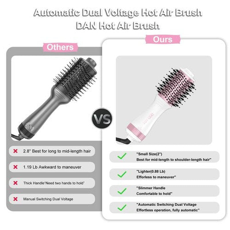 DAN Auto Dual Voltage Hair Dryer Brush(100V-240V),Travel Hair Dryer Brush with Multi-Function Plug Adapter,One Step Blow Dryer Brush and Styler Volumizer