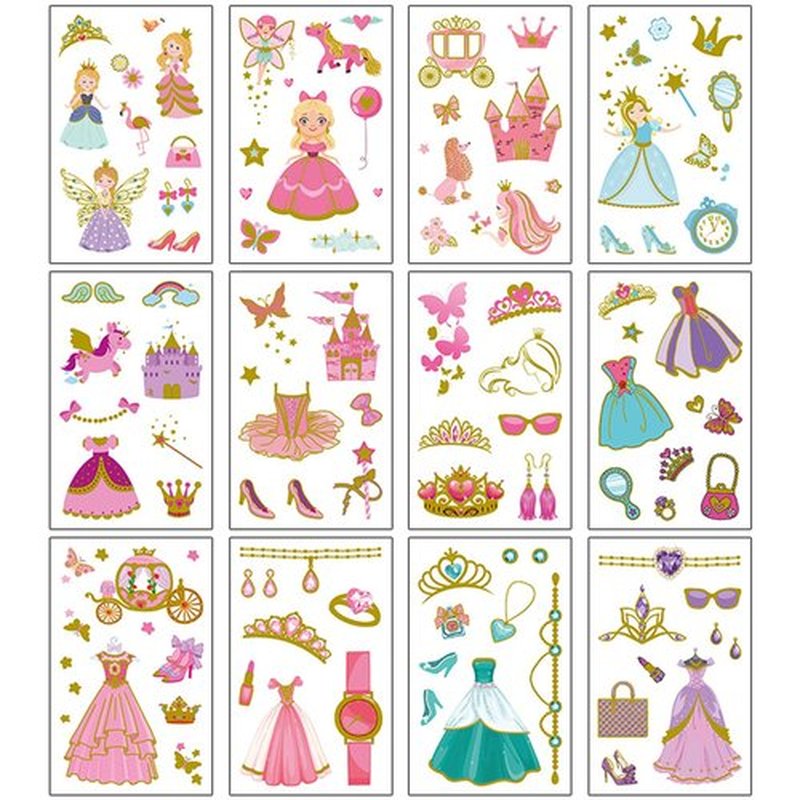HAIIDOAK Temporary Tattoos, Waterproof Fake Tattoos Body Art for Kids and Adults, Party Favors and Events, 12-Sheet Pink Princess Dresses Designs