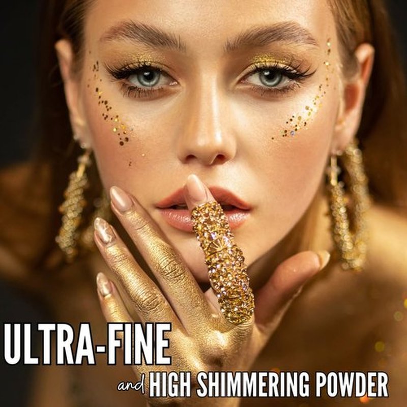 Mynena Golden Face Highlighter & Body Shimmer Powder | Ultra-Fine Buildable Loose Powder for Wet or Dry Application | Gold
