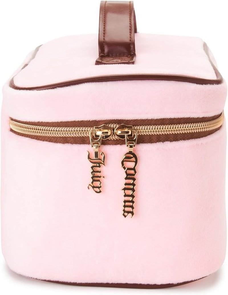 Juicy Couture Pink Makeup Bag - Travel Essentials Organizer with Gold Rhinestone Crown Design