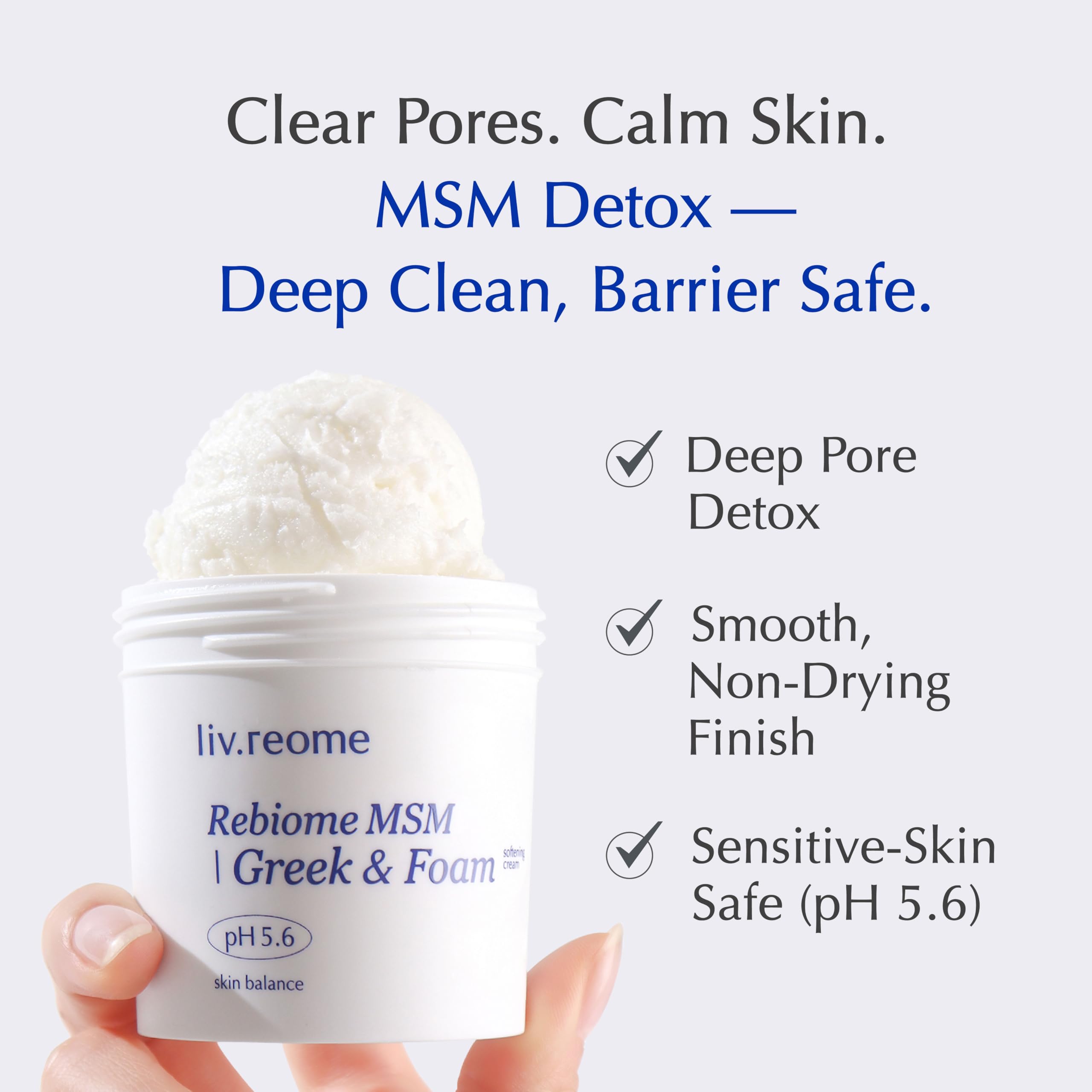 liv.reome MSM Sulfur Deep Pore Cleanser – Low pH Barrier-Respecting Face Wash, Pore Reset for Sensitive Skin
