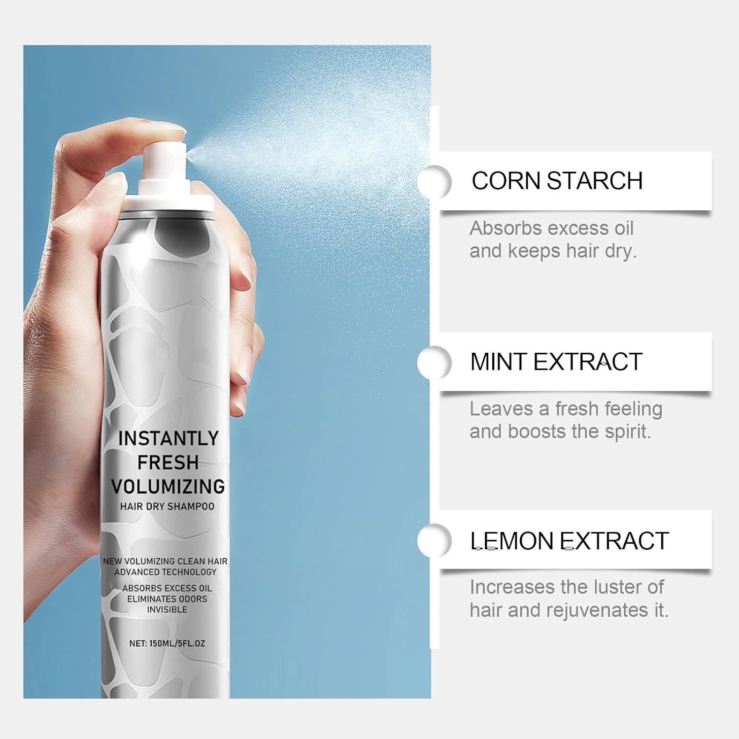 ZYAHHFAC Natural Dry Shampoo - Volumizing Formula for Dark Hair | Travel Size Spray (2PCS)