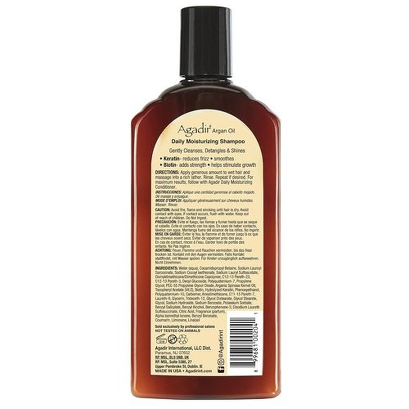 Agadir Daily Moisturizing Shampoo - Nourishing Formula for All Hair Types | 12.4 oz