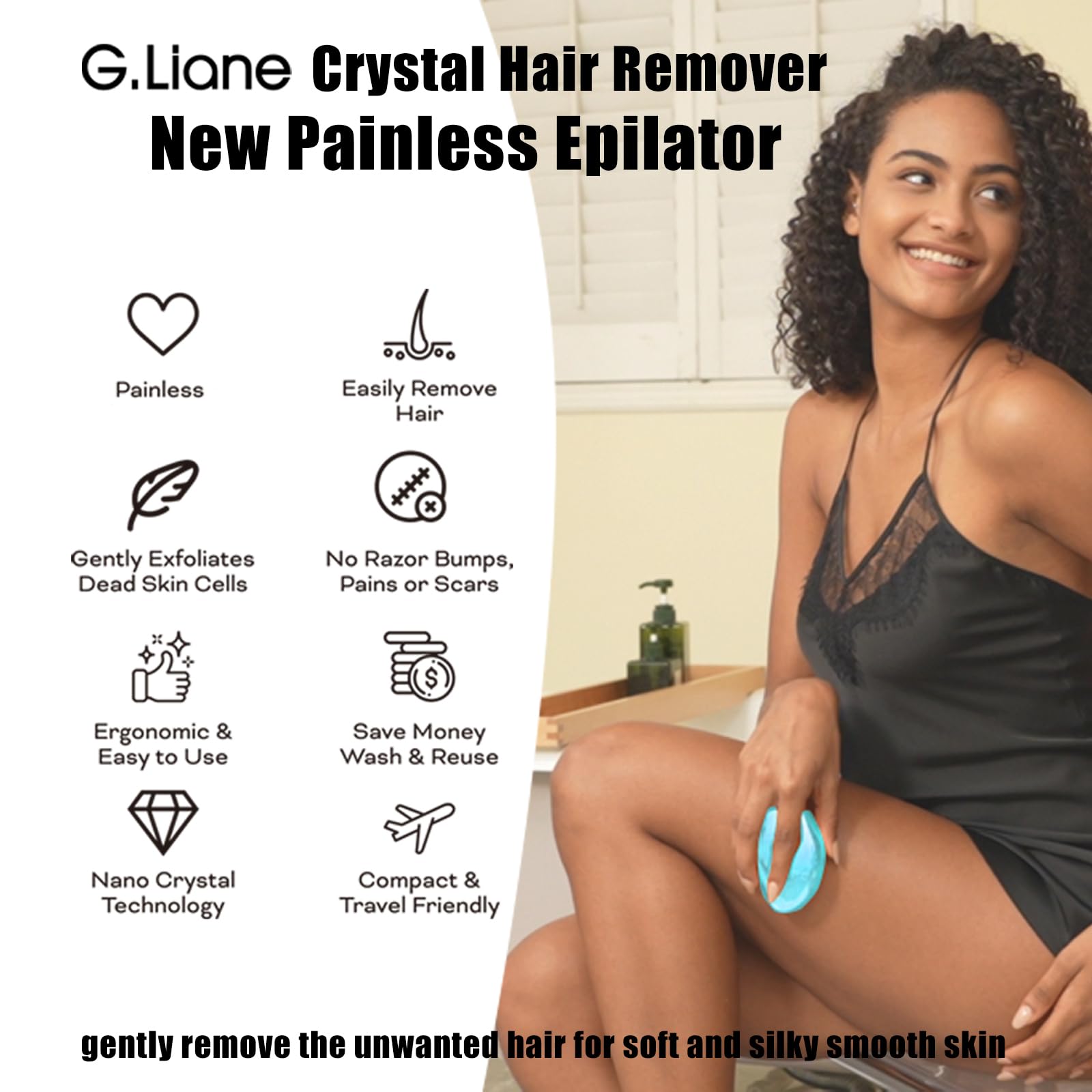 G.Liane Crystal Hair Removal,Upgraded Painless Crystal Hair Remover,Nano Glass Hair Eraser Device and Skin Exfoliation,Epilator for Women and Men(Aqua)