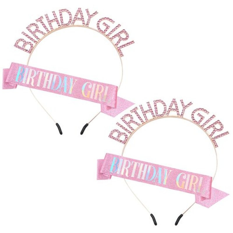 2Pcs Birthday Sash,Birthday Sash for Women Pink Birthday Girl Sash Glitter Birthday Sash and Tiara for Women Birthday Crowns for Women Happy Birthday Decorations Accessories Birthday Girl Headband