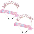2Pcs Birthday Sash,Birthday Sash for Women Pink Birthday Girl Sash Glitter Birthday Sash and Tiara for Women Birthday Crowns for Women Happy Birthday Decorations Accessories Birthday Girl Headband