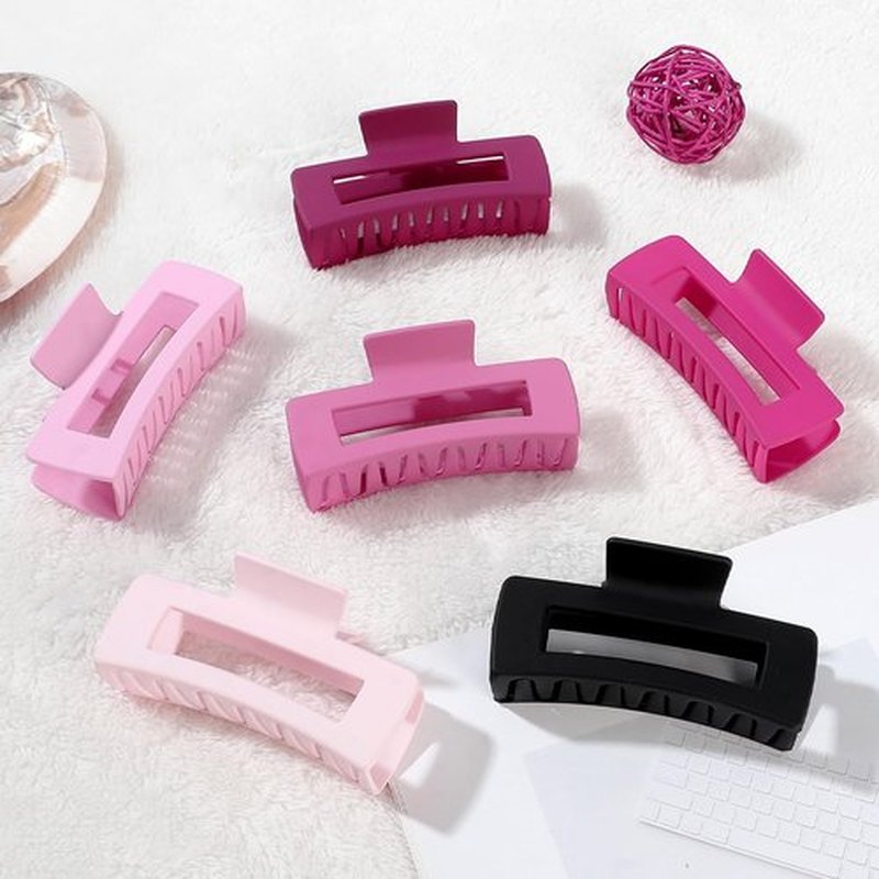 Sisiaipu 4 Inch Big Hair Claw Clips 6 Pcs Large Claw for Thick Hair Square Hair Clips for Women Rectangle Hair Clips Nonslip Acrylic Banana Jaw Clips Hair Accessories for Girls (Pink Purle)