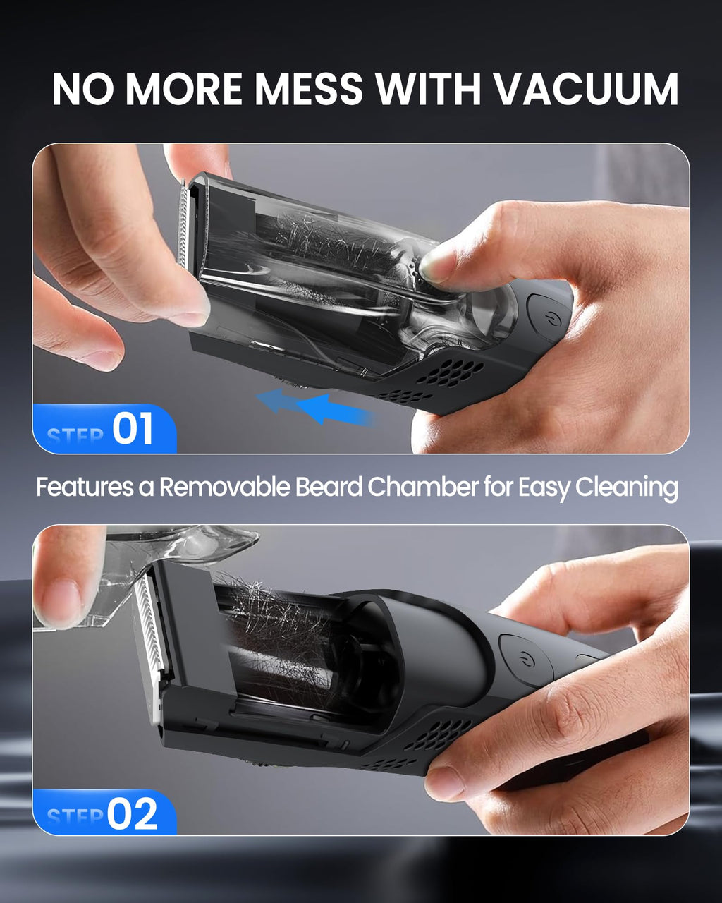 FERRISA Vacuum Beard Trimmer for Men, Rechargeable Mustache Trimmer for Men with Adjustable Length Comb, Cordless Electric Mens Beard Trimmer with Built-in Vacuum for Mustache, Sideburns (Black)