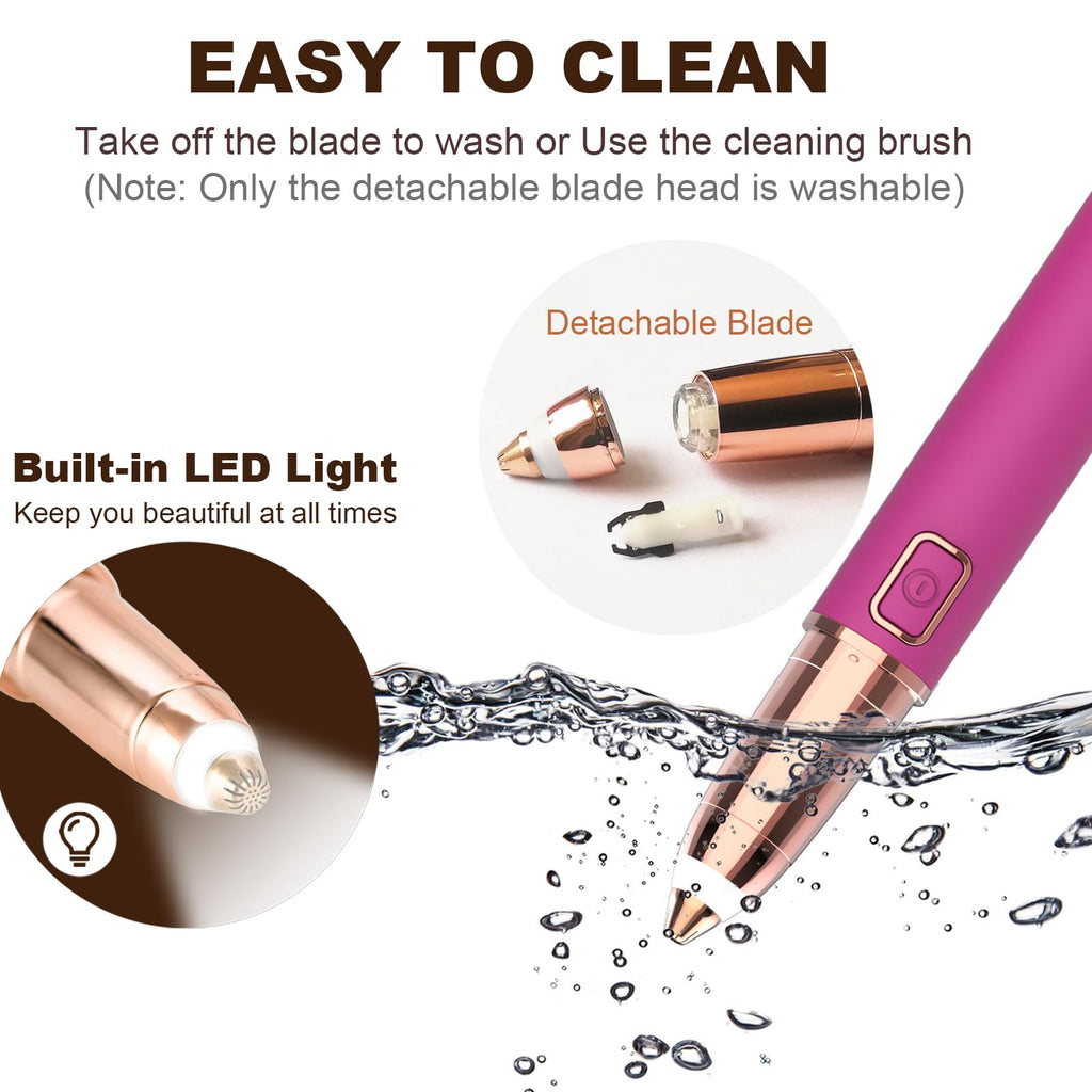 Eyebrow Trimmer for Women - Electric Eye Brow Razor with LED Light Painless & Easy Clean for Eyebrows Face Nose Ear Hair Chin Lips Peach Fuzz Bikini Lines & Other Detailing - Battery Operated (Pink)