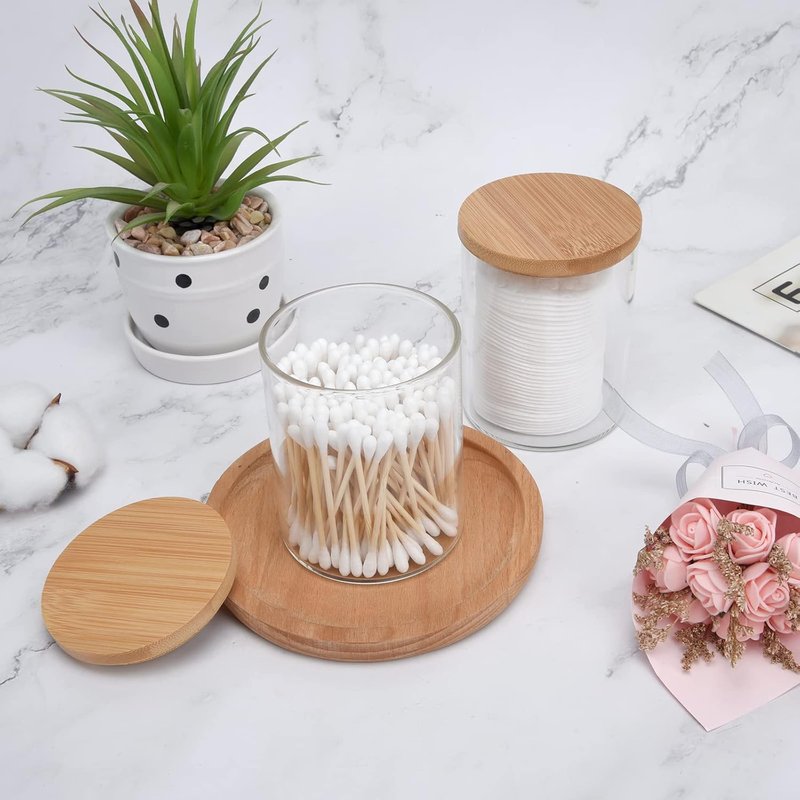 BKYFPQ Glass Qtip Holder Dispenser Set - Stylish Apothecary Jars with Lids | Makeup & Bathroom Organizer