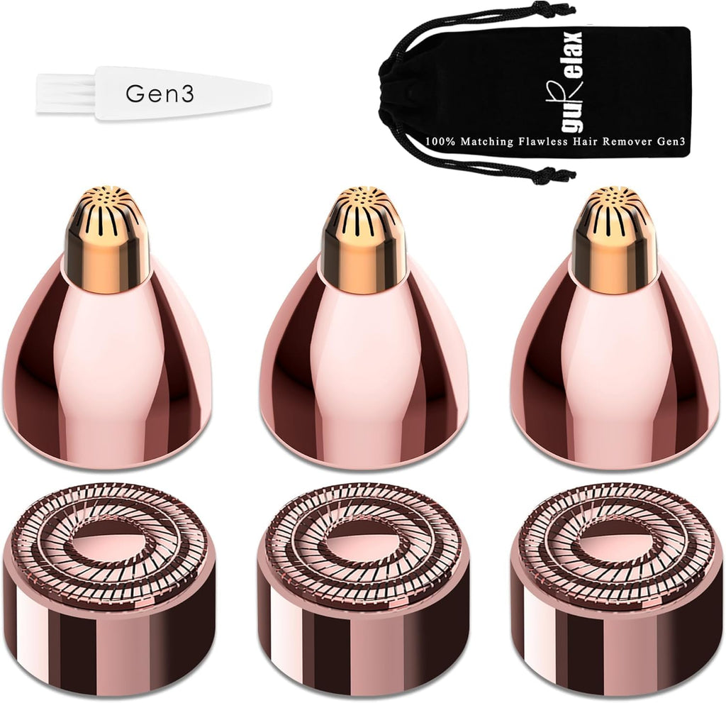 Gen 3 Replacement Heads for Finishing Touch Flawless, 18K Gold Painless Facial Hair Remover Blades with Exclusive Eyebrow Trimmer Head, 3 Facial + 3 Eyebrow Replacement Heads Set for Women