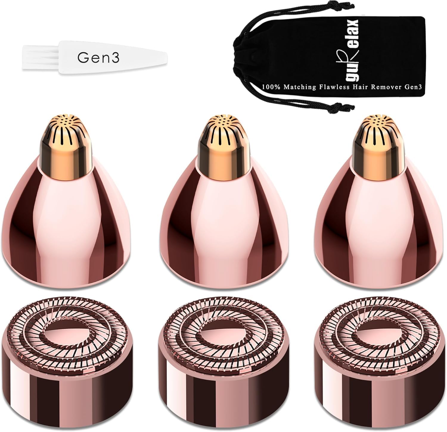 Gen 3 Replacement Heads for Finishing Touch Flawless, 18K Gold Painless Facial Hair Remover Blades with Exclusive Eyebrow Trimmer Head, 3 Facial + 3 Eyebrow Replacement Heads Set for Women