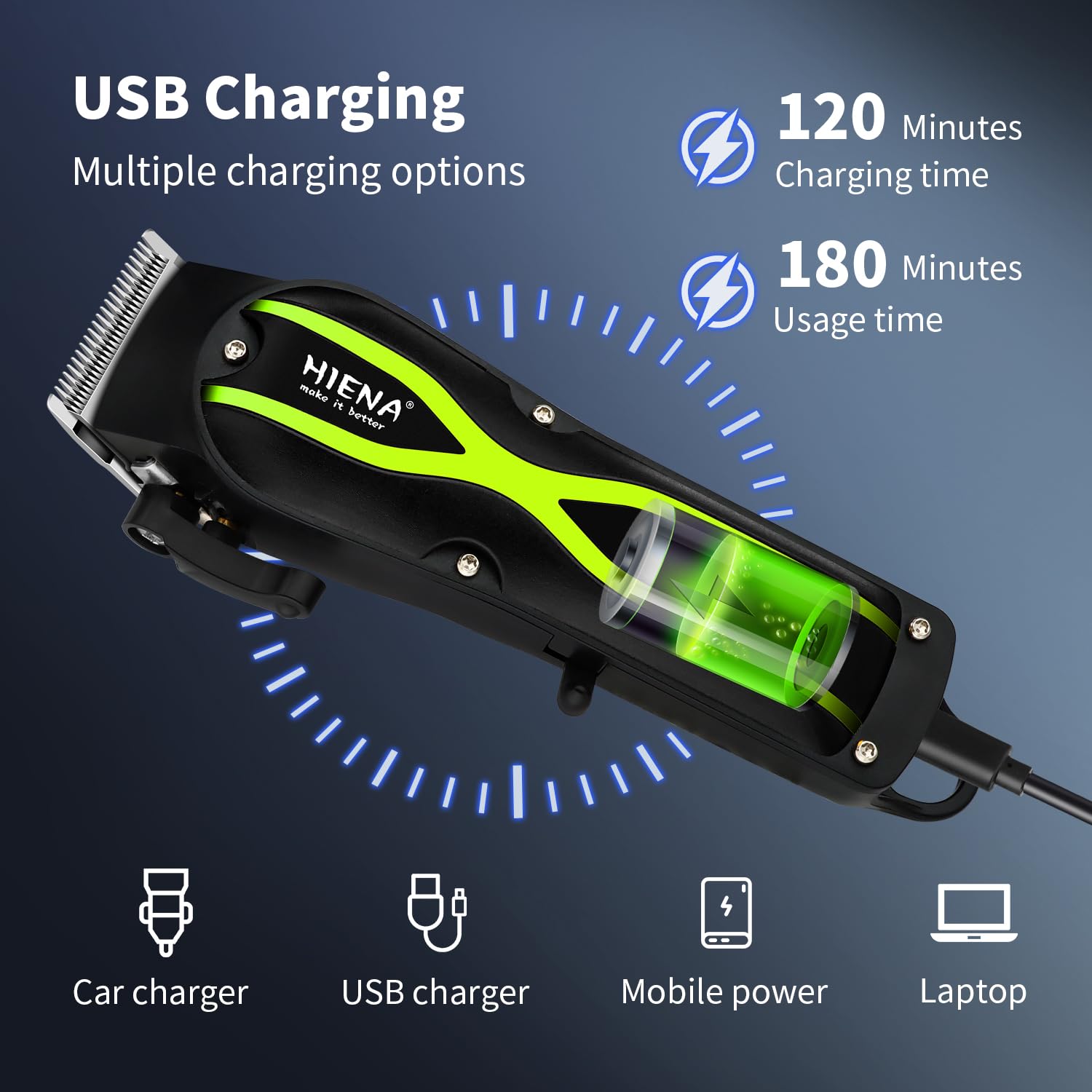 HIENA PRO Hair Clippers for Men, Professional Electric Hair Clipper and Trimmer, Rechargeable Haircut Clipper, Cordless Hair Cutting Tool with LED Display, Perfect Gifts for Men(Green)