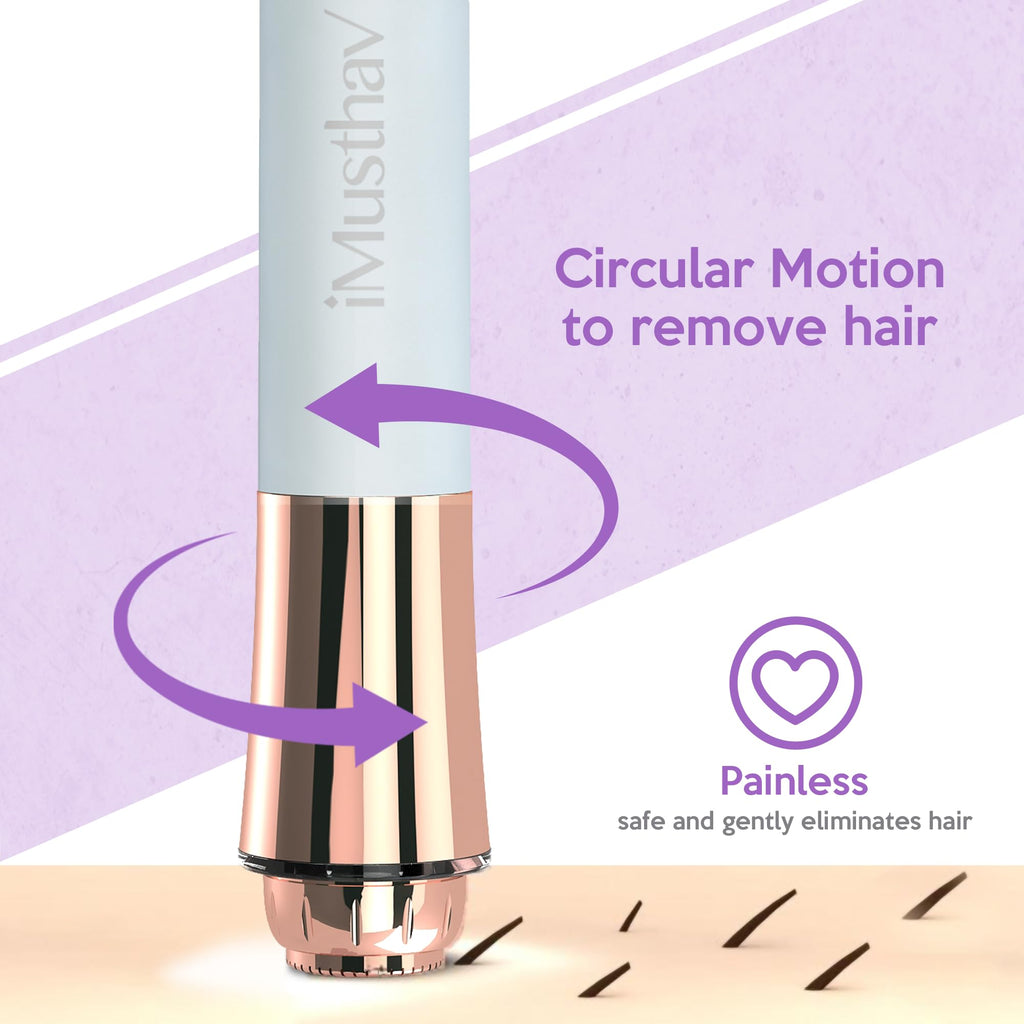 Facial Hair Removal for Women, Painless & Flawless Electric Face Hair Remover, Face Shaver Razor & Trimmer for Upper Lip, Chin & Peach Fuzz, 18K Gold-Plated / 360° LED Light/Floating Head Blade