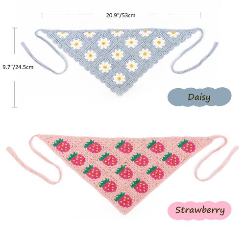 DRESHOW Floral Crochet Hair Bandana 2 PCS Tie Knotted Headscarf Vintage Headband Knitted Head Kerchief for Women & Girls