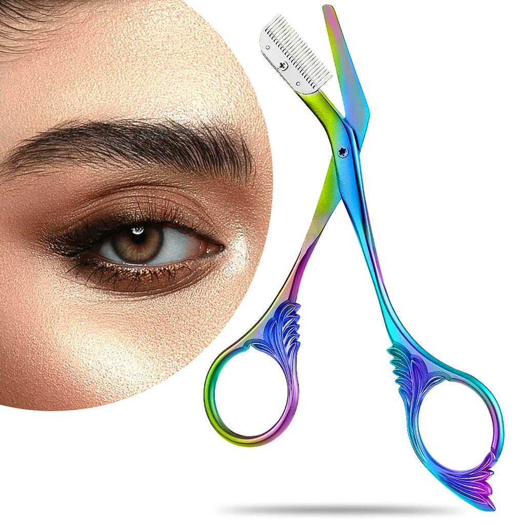 DINNAT Eyebrow Trimmer Scissor With Comb, Eyebrow Trimmers, Professional Precision Eyebrow Trimmer, Eyebrow Trimmer Scissors with Combs, A Must-have Makeup Tool (Color Titanium)